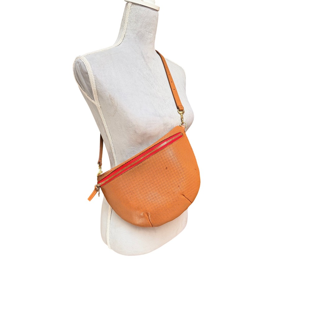 Clare V. Grande Fanny Cuoio Perf Tan Leather Perforated Crossbody Bag